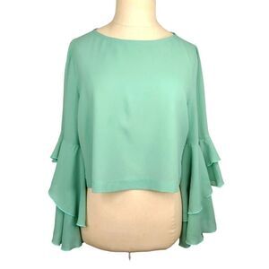 London Times Tired Ruffle Bell Sleeve Top Green Whimsigoth Small